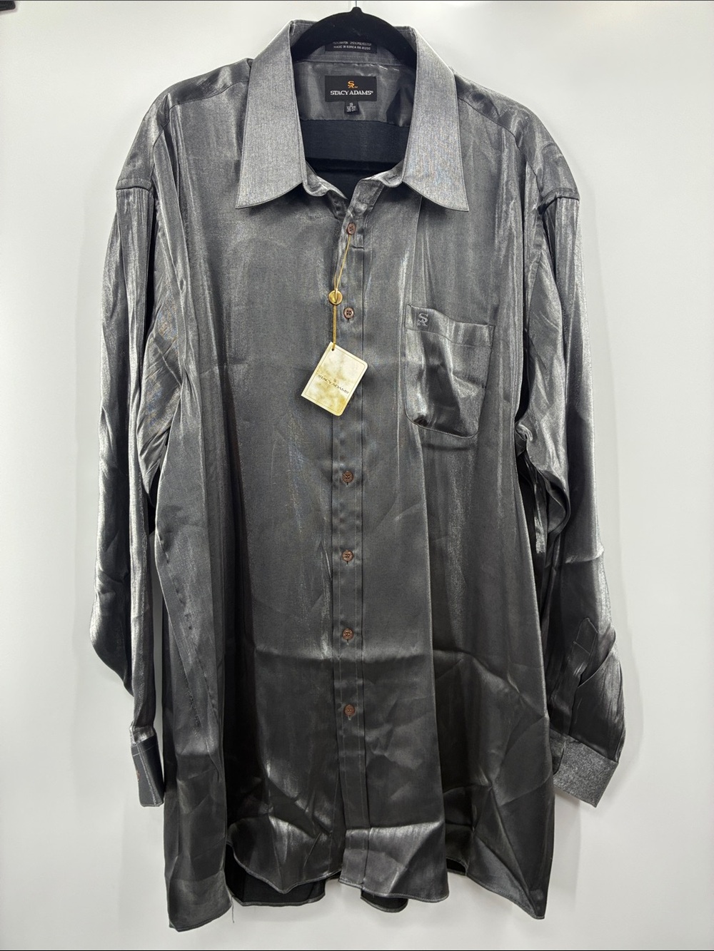 Stacy Adams Men's Metallic Charcoal Button-Down Shirt size:19